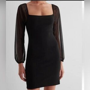 Express SQUARE NECK MESH SLEEVE MINI DRESS - size M
